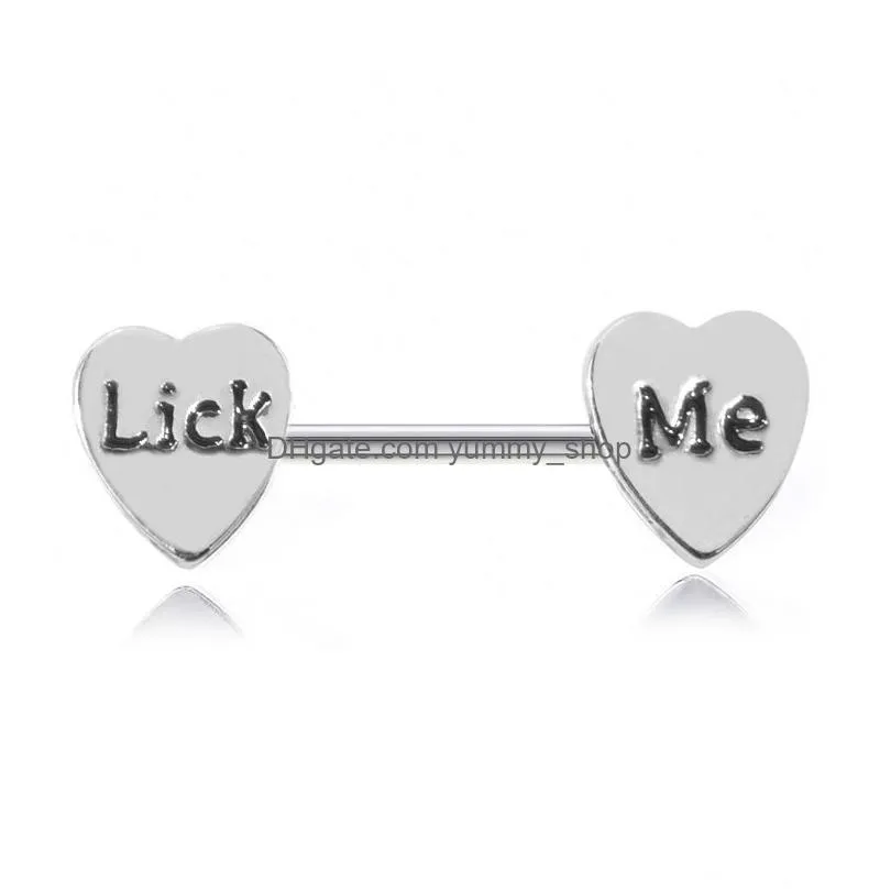 sexy letter heart nipple ring stainless steel tongue rings bar body piercing jewelry for women gift will and sandy