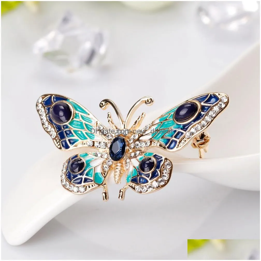 gold enamel butterfly brooch colorful diamond butterfly corsage scarf buckle dress suit brooches women fashion jewelry will and sandy