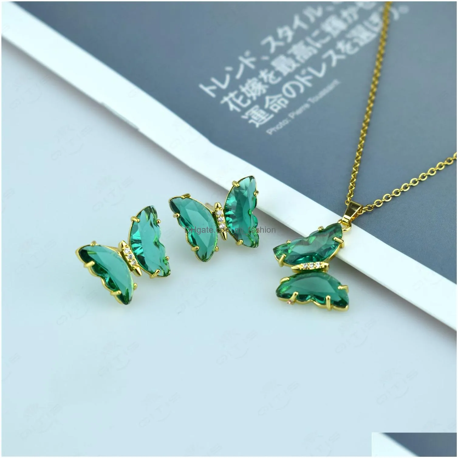 fashion bohemia crystal transparent butterfly pendant necklace choker clavicle gold chain women jewelry gift