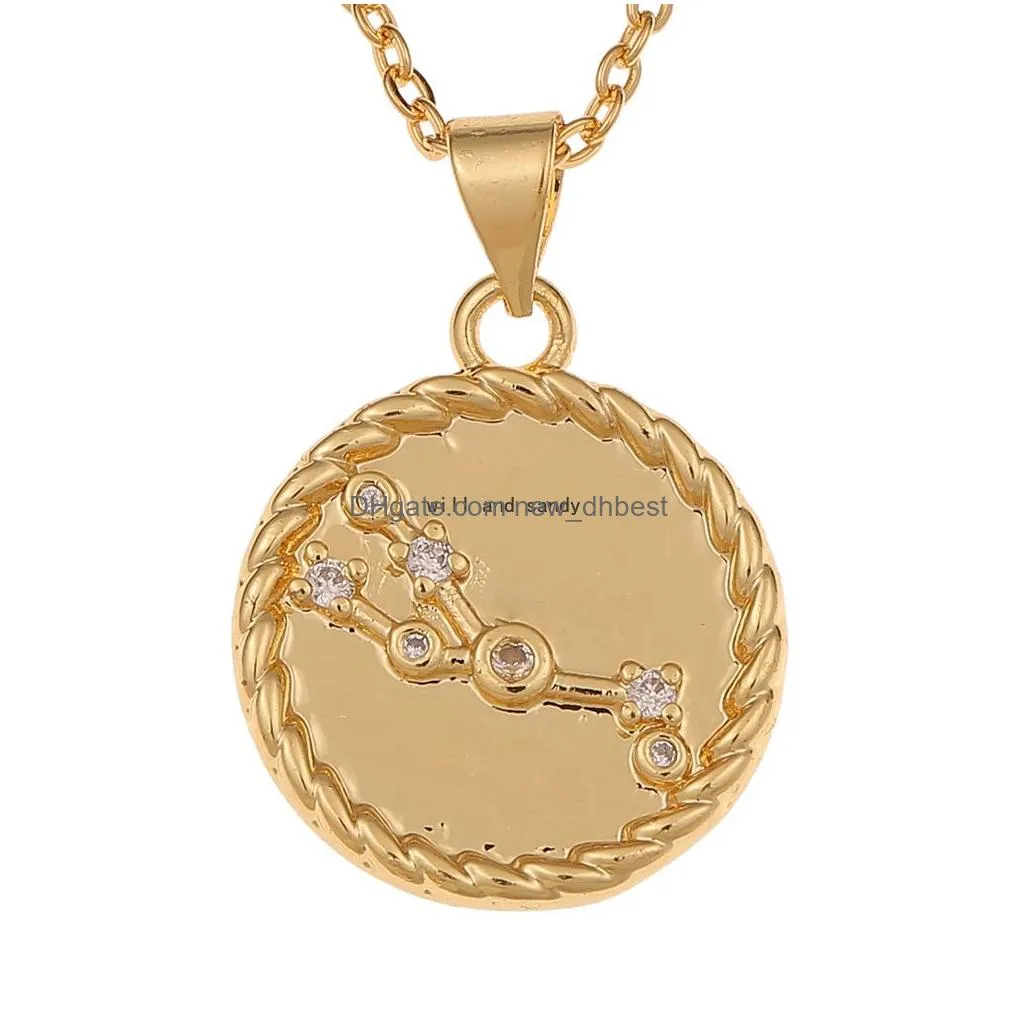 12 zodiac sign necklace gold chain copper libra crystal coin pendants charm star sign choker astrology necklaces for women fashion jewelry will and