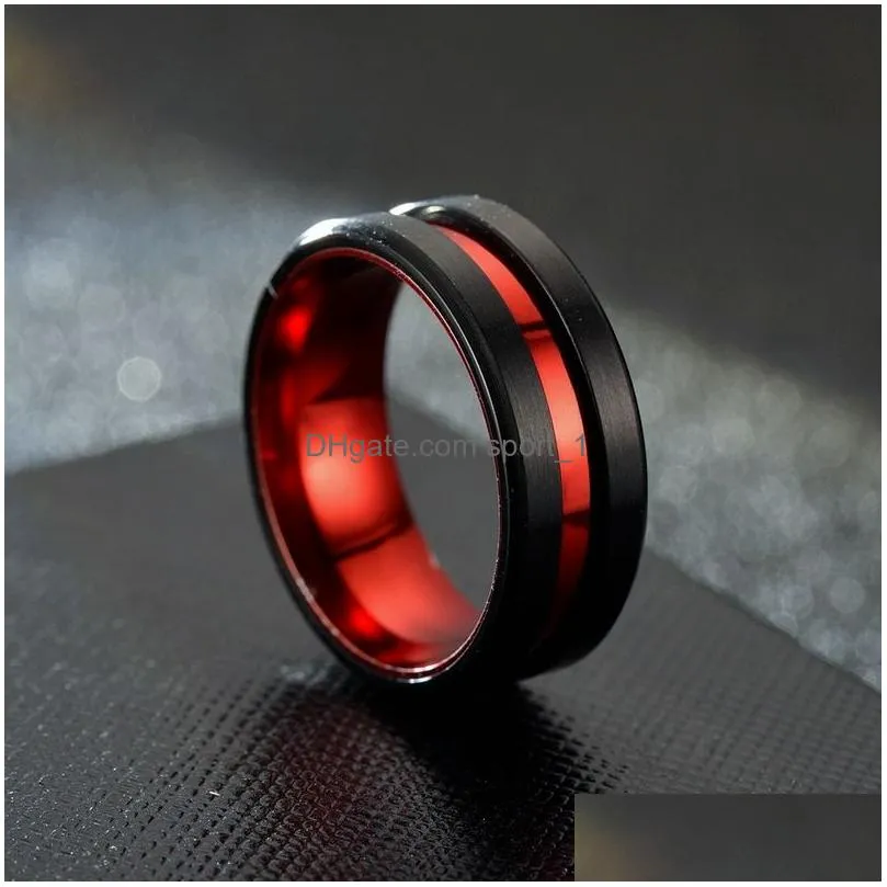 contrast color red groove ring band finger stainless steel rings women men fashion jewelry will and sandy