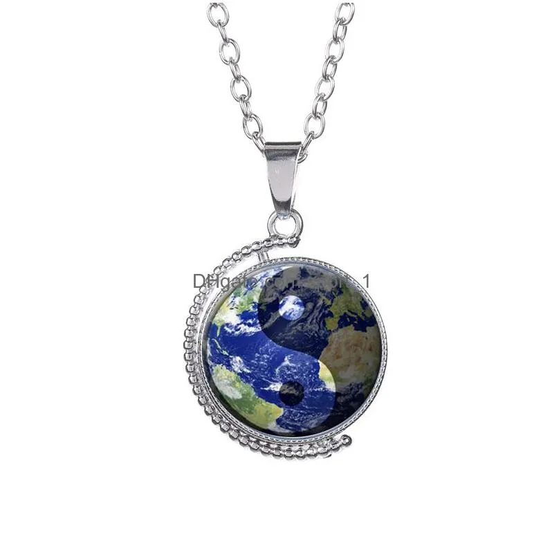 tai chi yinyang earth map time gem pendant necklace double sided glass rotating globe necklaces sweater chain for women children fashion jewelry will and