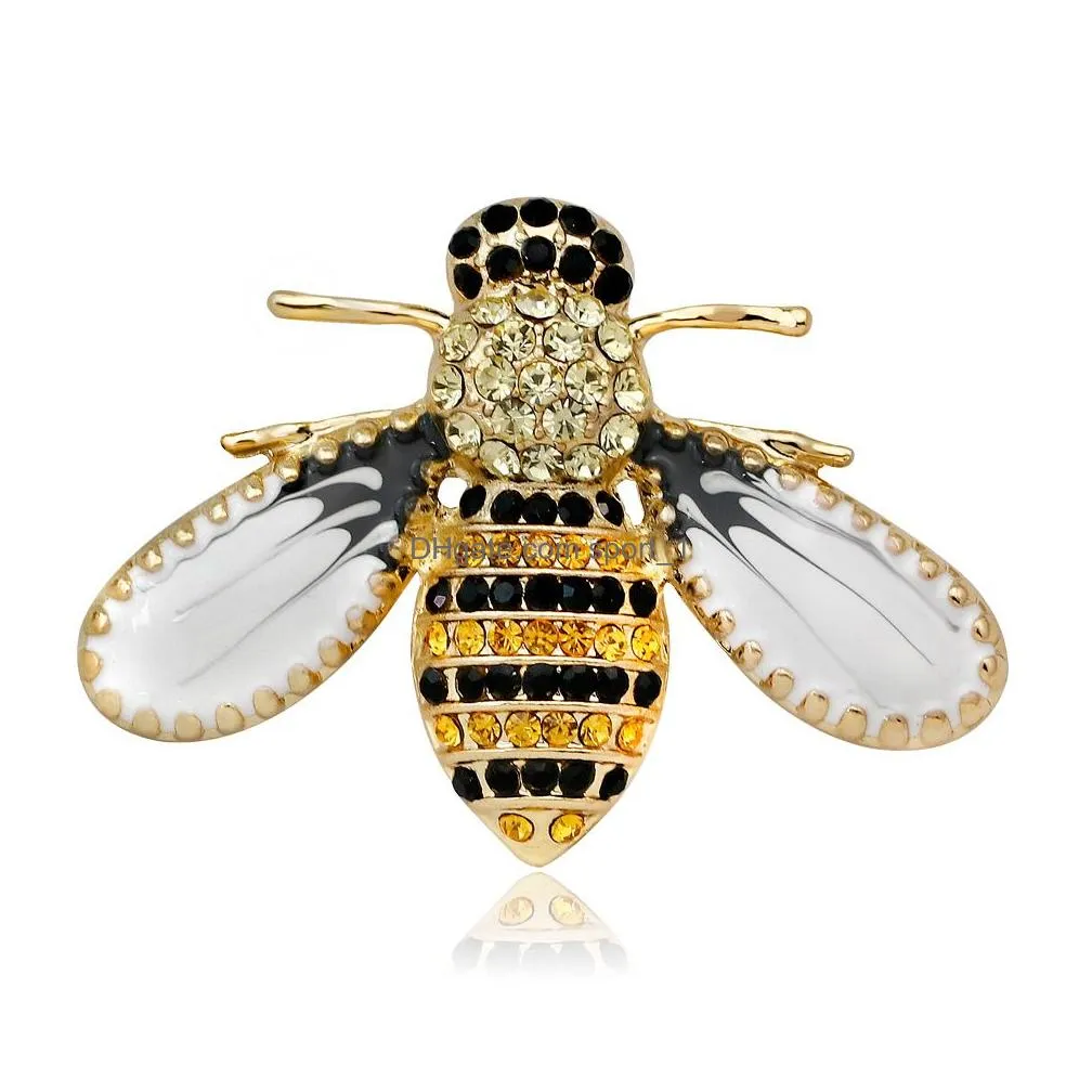 enamel bee brooch pin gold crystal business suit tops corsage rhinestone brooches for women men gift fashion jewelry