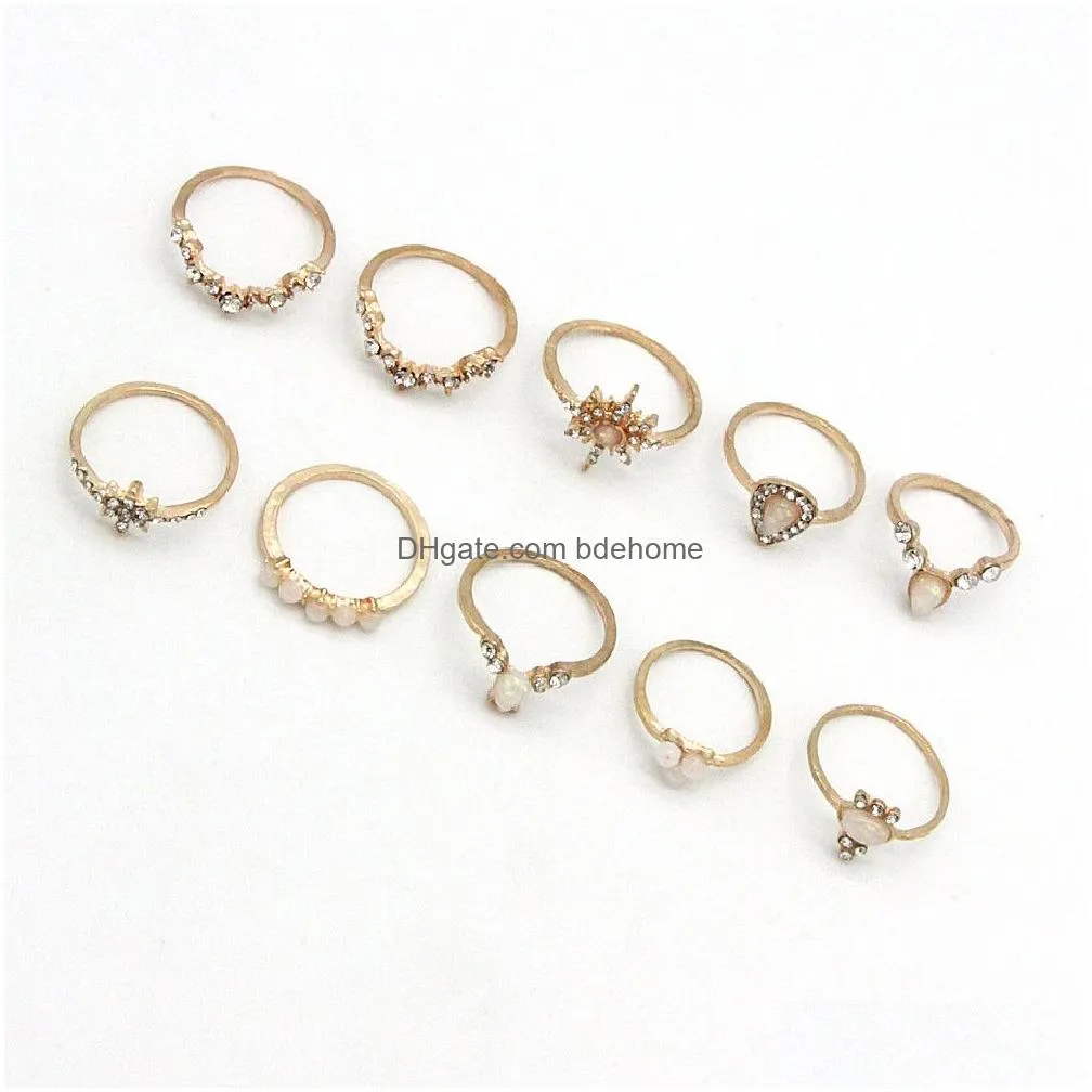 boho vintage gold star knuckle ring for women crystal star crescent geometric female finger rings set jewelry 2022