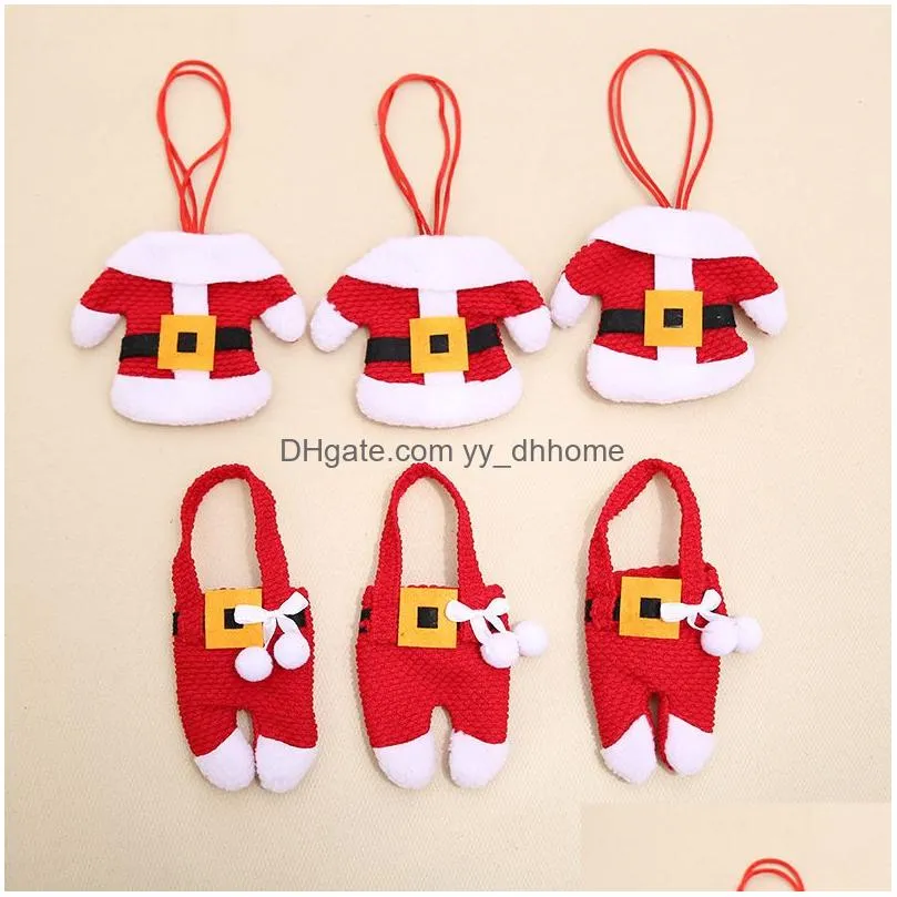 mini christmas santa claus clothes knives forks tableware table cover centerpieces christmas decorations party will and sandy drop