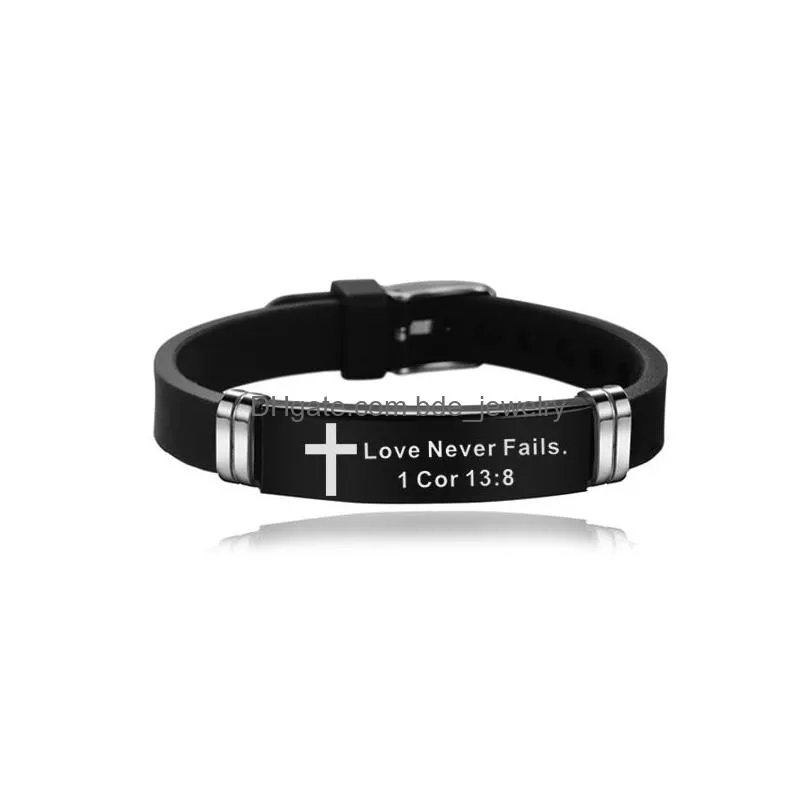 trendy cross jesus scripture quote bracelet christian bible verse inspiring faith stainless steel bracelets silicone wristband