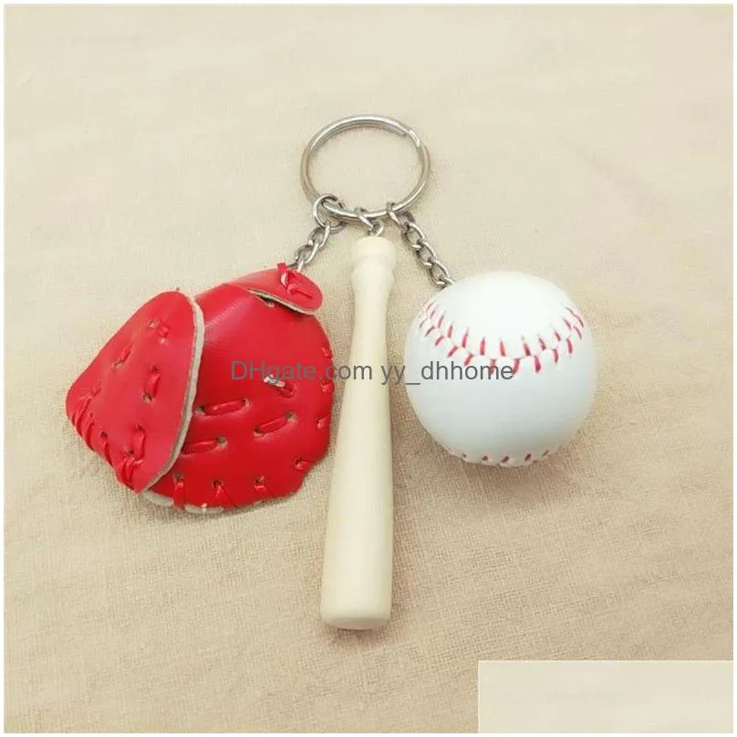 sport baseball goves keychains wood baseball bat keyring key rings bag hangs fashion jewelry