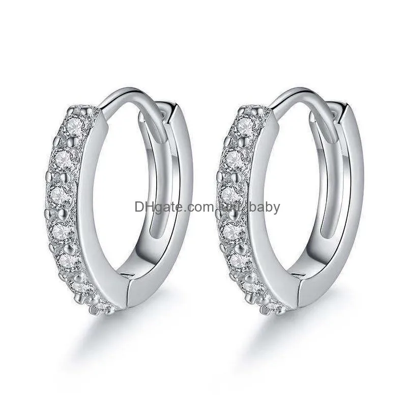 silver pave white cz stone thick hoop dangle earrings for women minimalist mini cartilage chunky earring hoops gift