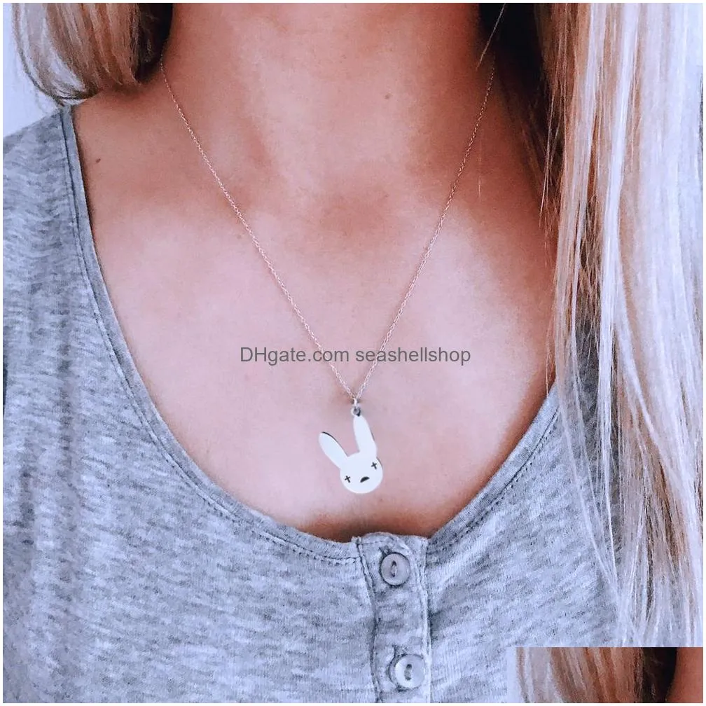 new stainless steel rabbit bad bunny pendant necklace popular singer fans gift collares jewelry for women man collier femme