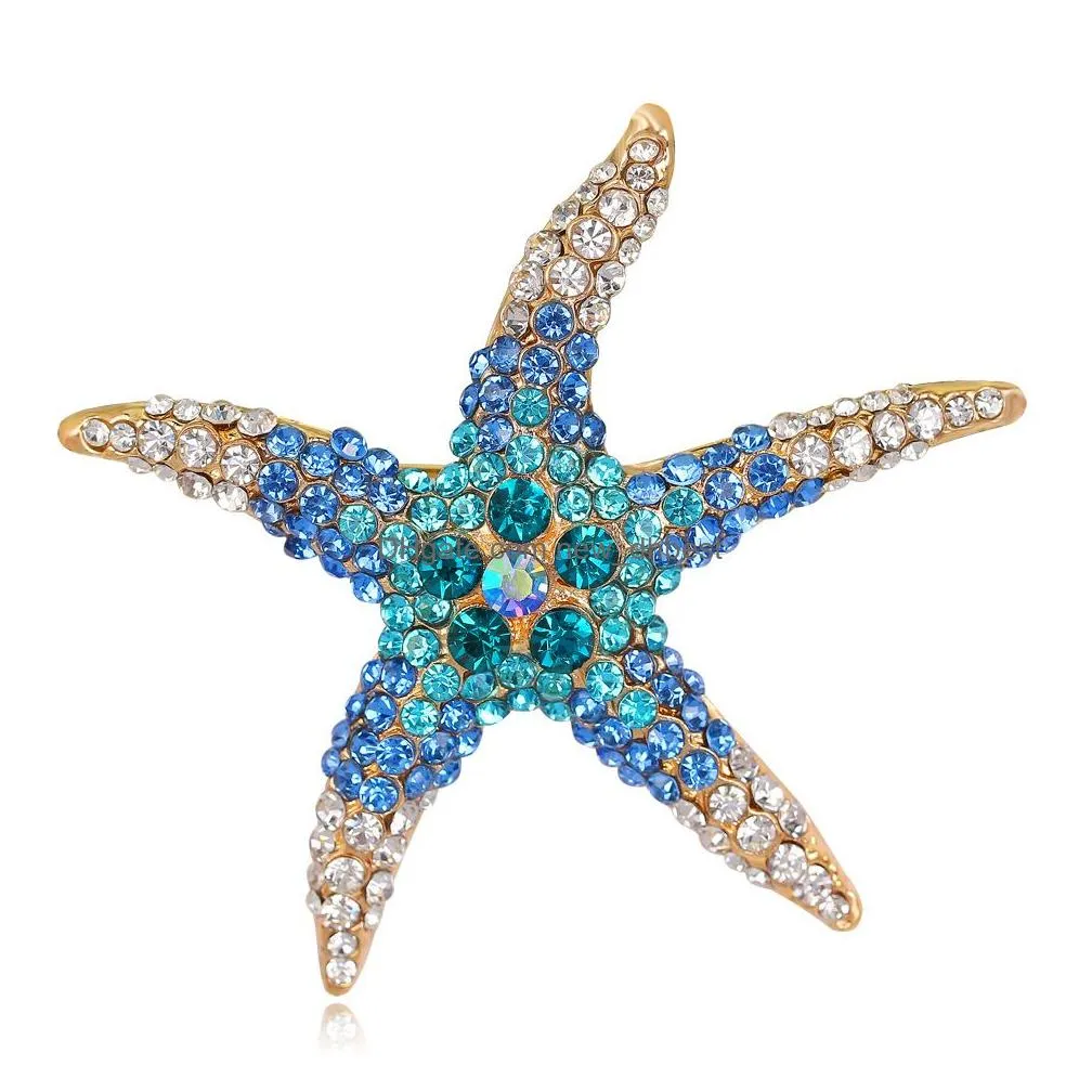 sea crystal starfish brooch pin business suit tops corsage rhinestone brooches for women men fashion jewelry clothing
