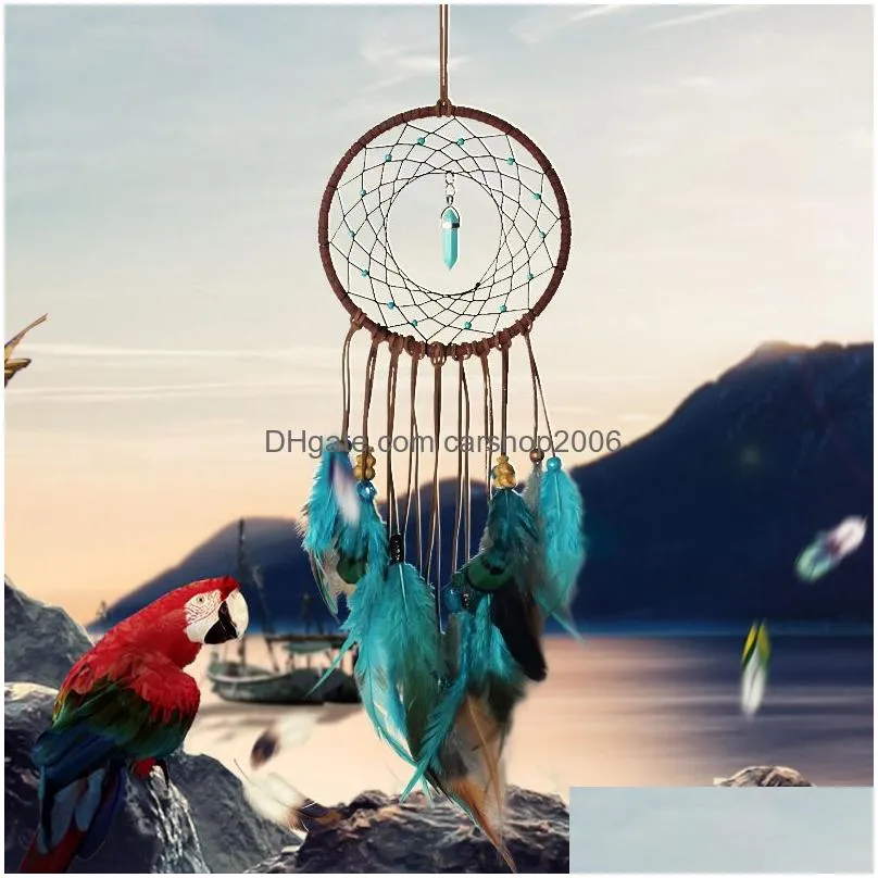 tassel feather turquoise wind chimes window wall hanging indian home decor