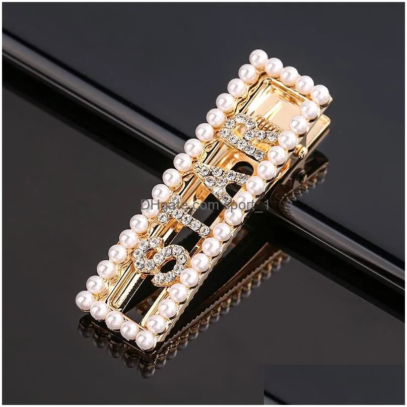 pearl crystal hairpin letter cool kiss girls hair clips barrettes week monday sunday hairs fashion jewelry for women girl