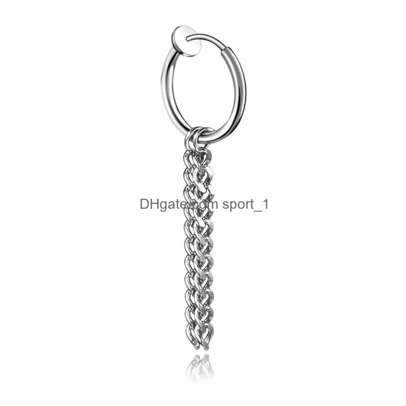 stainless steel chains tassel hoop earrings no hold clip on ear rings fashion jewelry for men women gift will and sandy