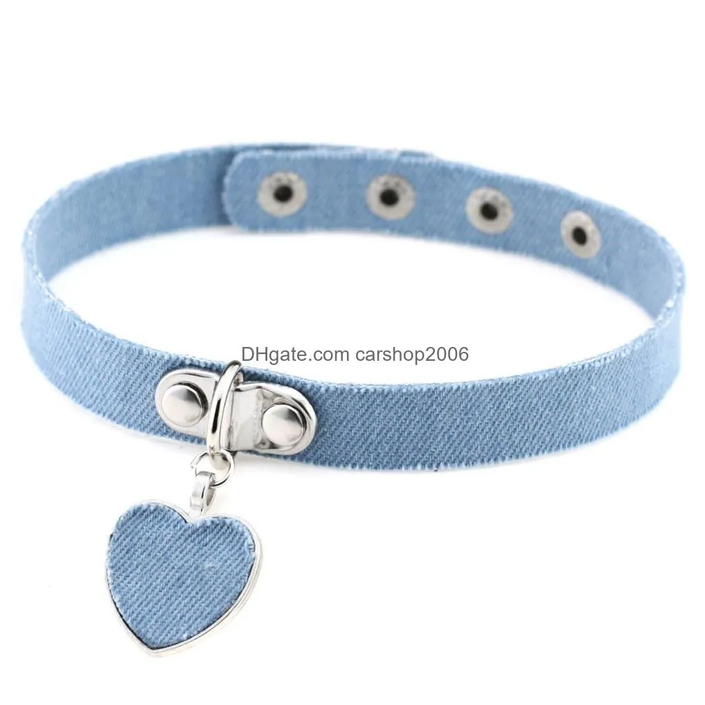 heart pendant gothic denim chokers necklace button adjustable women necklaces necklet fashion jewelry will and sandy