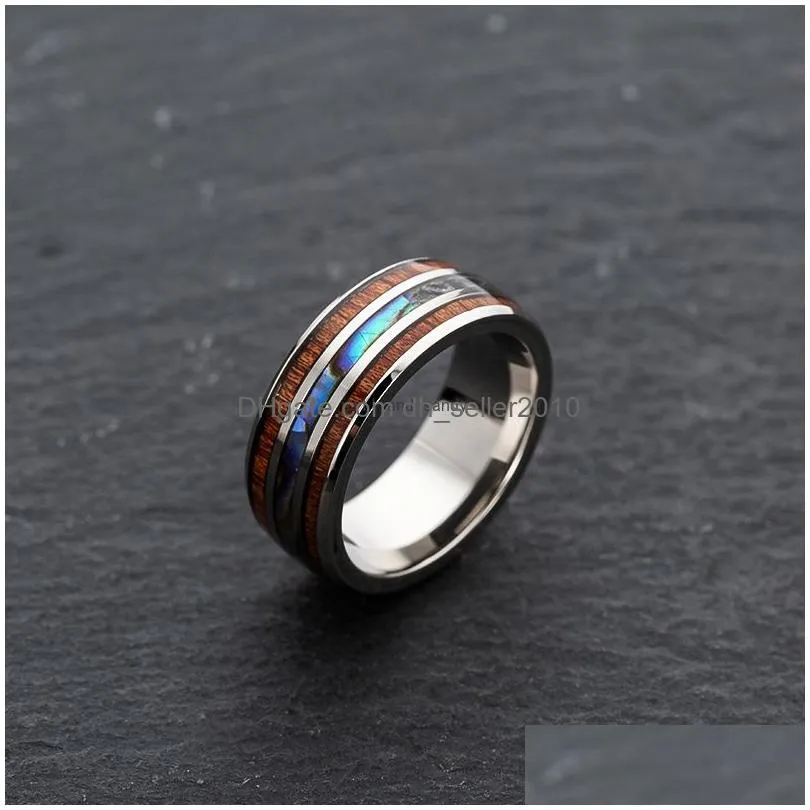 8mm mens wedding bands inlay hawaiian koa wood rings and abalone shell titanium steel ring finger for women men fashion jewelry will and