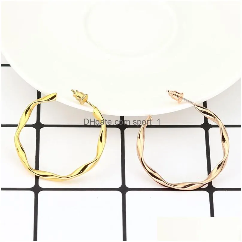 stainless steel twisted asymmetrical circle hoop earrings rose gold stud huggie ear rings for women fashion fine jewelry
