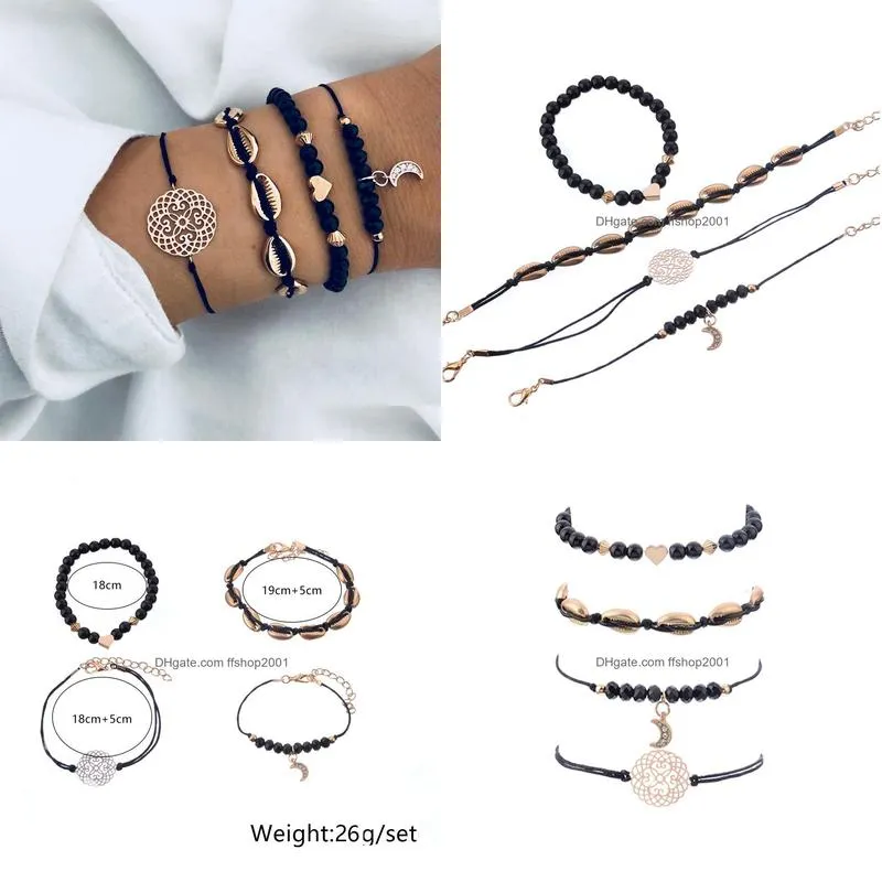 metal gold floral shell bracelet heart moon multilayer bracelets women fashion summer beach jewelry gift drop ship