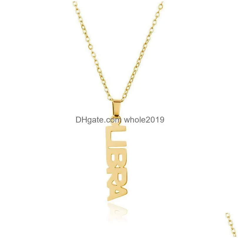 stainless steel star zodiac sign necklaces 12 constellation pendant necklace women gold chain men jewelry gift