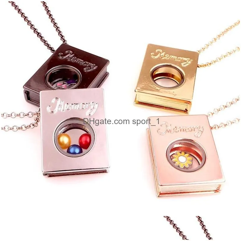 open book memory locket pendant necklace silver gold floating lockets for women diy fashion jewelry will and sandy