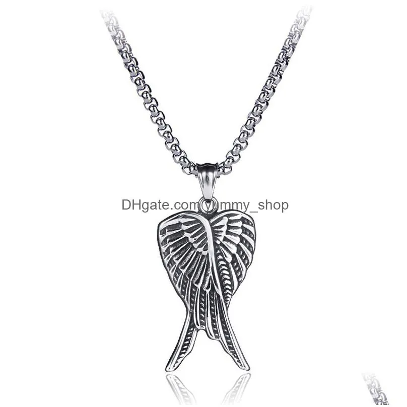 ancient silver angel wing pendant necklaces stainless steel feather necklace for women men fashion fine jewelry