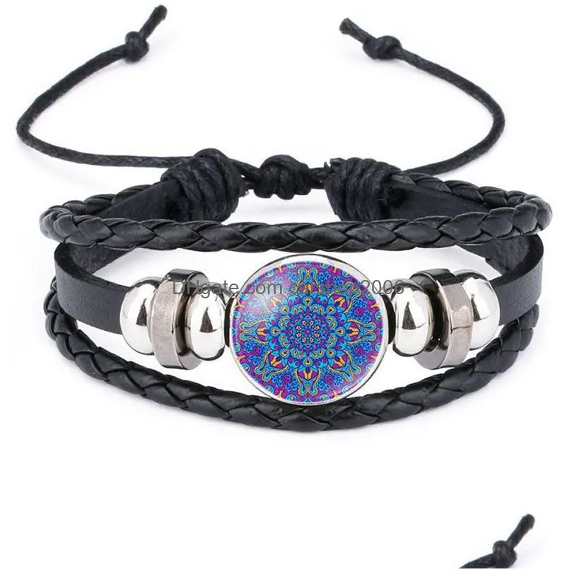 mandala indian yoga buddhismus glass cabochon bracelets adjustable multilayer wrap bracelets cuffs fashion jewelry gift