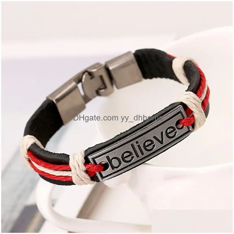 believe bracelet charm tag leather inspirational bracelets bangle cuff women mens wristband fashion jewelry will and sandy