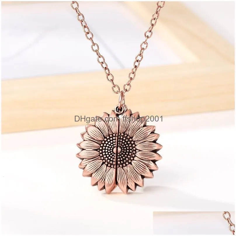 you are my sunshine sunflower necklaces for women rose gold silver color long chain sun flower female pendant necklace jewelry