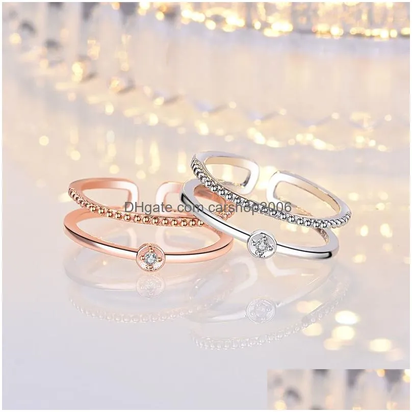 18k rose gold dual layer ring band finger open adjustable diamond rings engagement fashion jewelry gift will and sandy