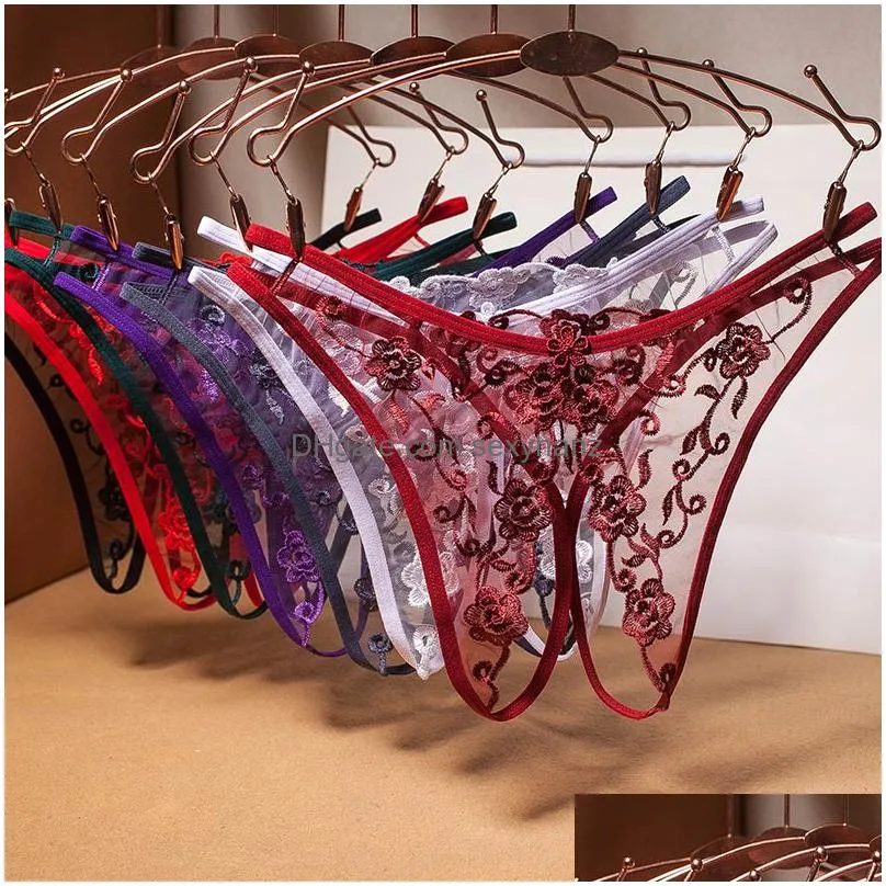 gauze see through open crotch g strings panties low rise flower embroidery thongs t back women underwear lace sexy lingerie will and