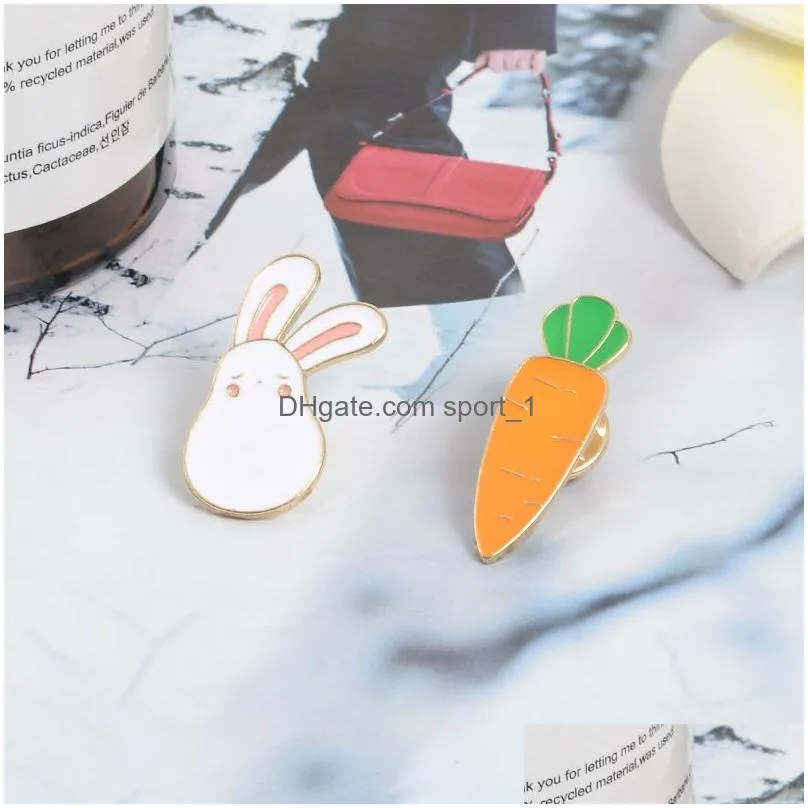 cute rabbit carrot brooch pins enamel cartoon lapel pin for women men top dress cosage fashion jewelry will and sandy