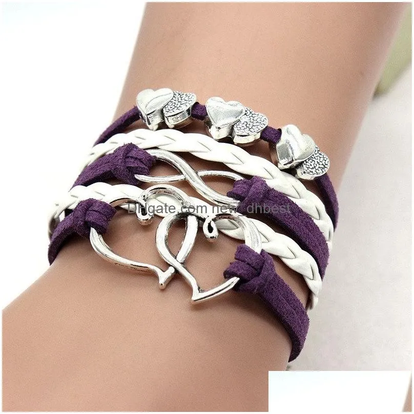 infinity double heart charm bracelet weave leather wrap bracelets multilayer women fashion jewelry will and sandy
