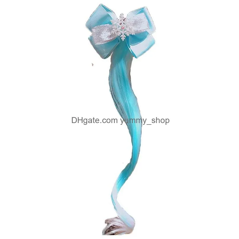 snowflake bow knot hairpiece hair clip barrettes blue cartoon wig children girl bobby pin hairpin cosplay princess fashion jewelry will and