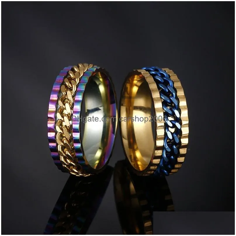 stainless steel spin chain ring lucky rotate band rings wedding men women fashion jewelry will and sandy