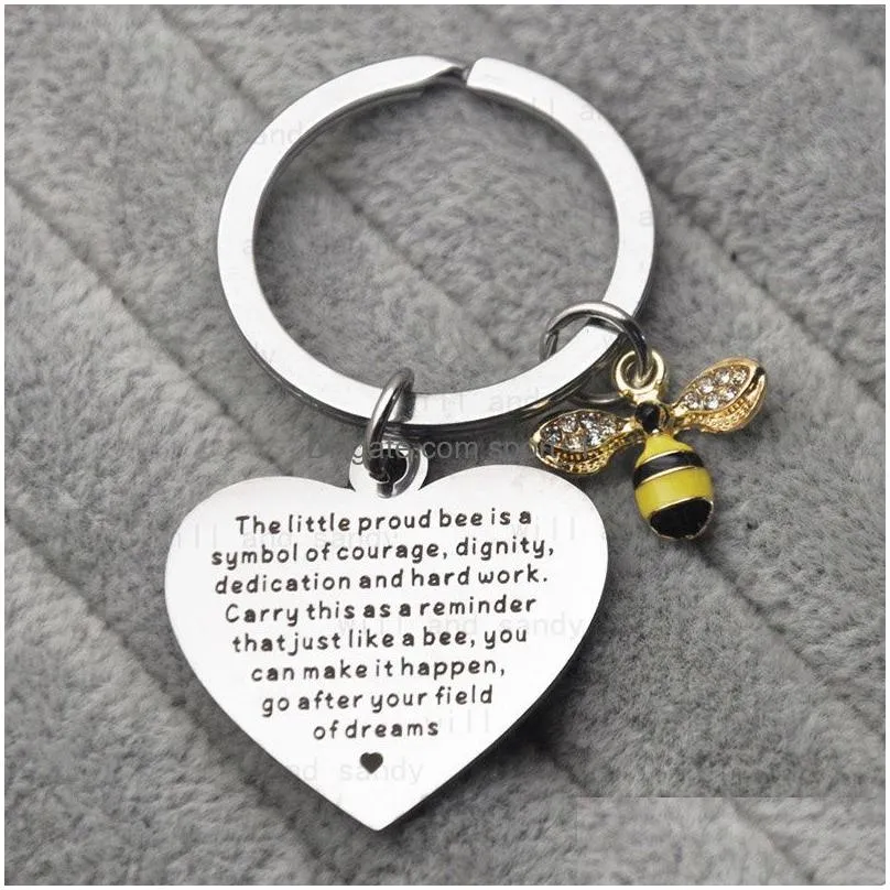 stainless steel heart key ring letter the little proud crystal bee charm keychain bee charm keychains bag hangs fashion jewelry