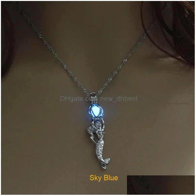 glow in the dark mermaid necklace fluorescent light locket pendant chain for women fashion jewelry will and sandy gift