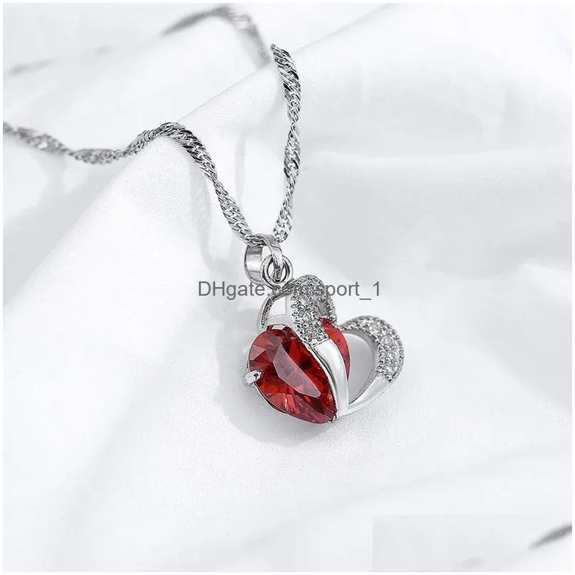 red diamond heart pendant necklaces copper silver chains women necklace wedding fashion jewelry gift will and sandy