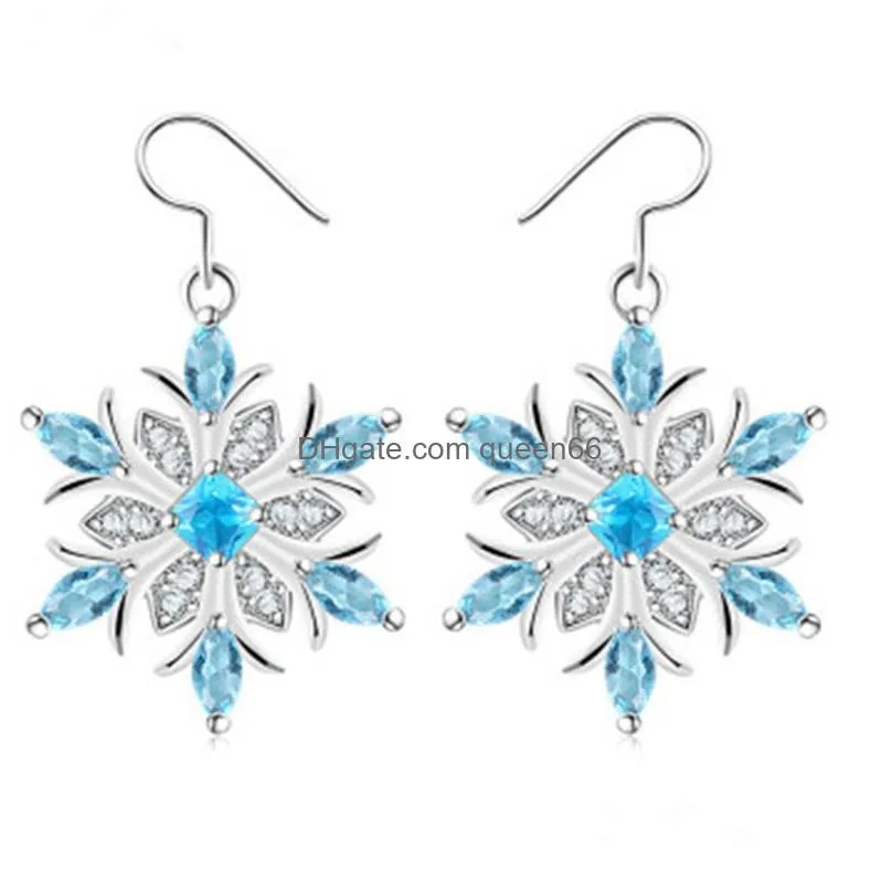 3 pcs/set trendy ocean blue snowflake set womens girls ring necklace jewelry for christmas party accessories