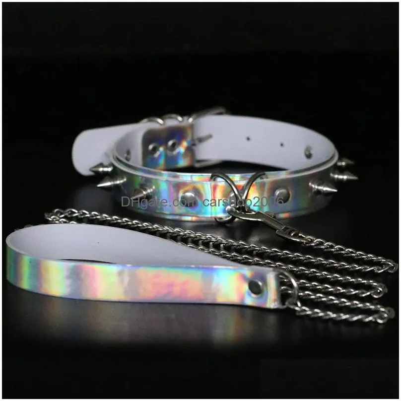 laser leather choker collar rivet nightclub bar rope neck chain necklace for women dog leash fashion jewelry