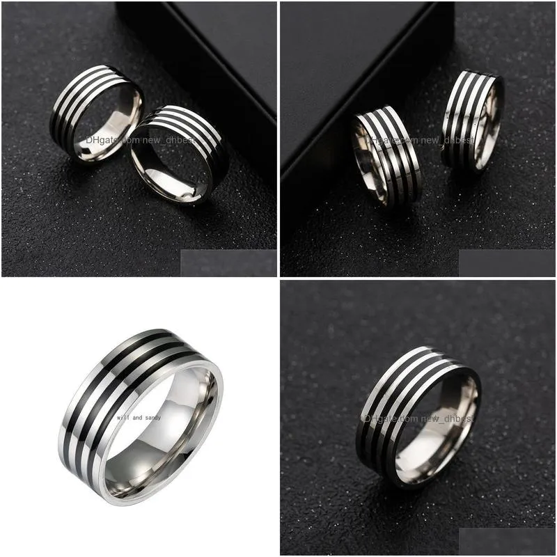8mm stainless steel black circel ring enamel band women mens finger rings fashion jewelry will and sandy