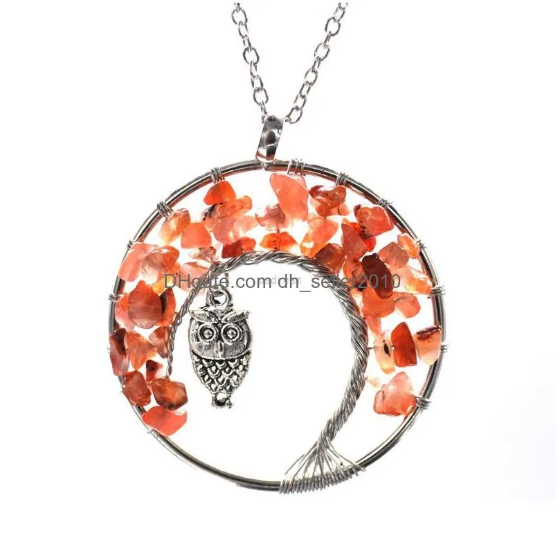 crystal tree of life owl 7 chakra natural stone necklace pendant women kids necklaces fashion jewelry will and sandy