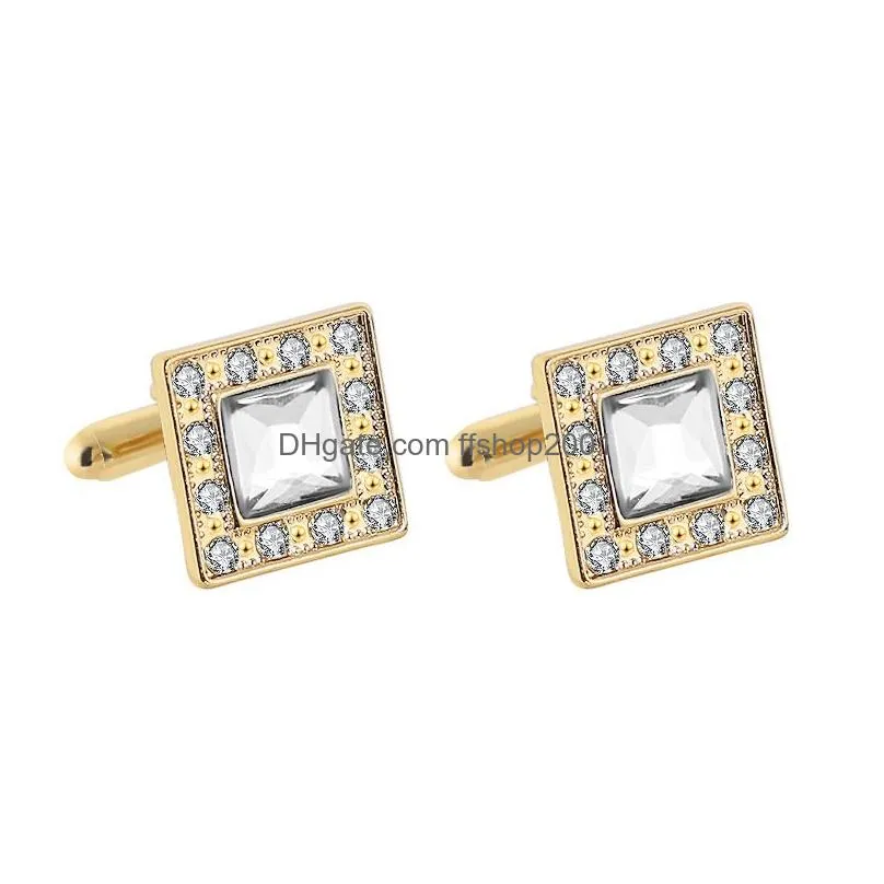 gold crystal cuff links men square zircon formal business shirt cufflinks button fashion jewelry will and sandy