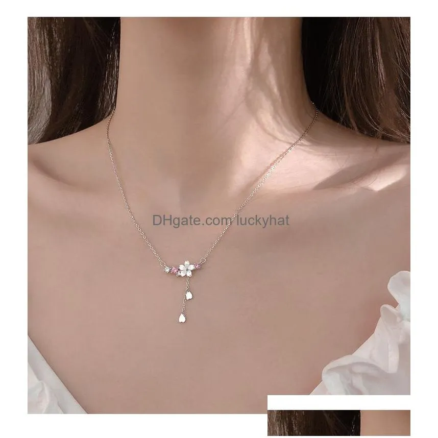 silver crystal shell cherry blossoms charm necklace for women choker collares wedding party jewelry