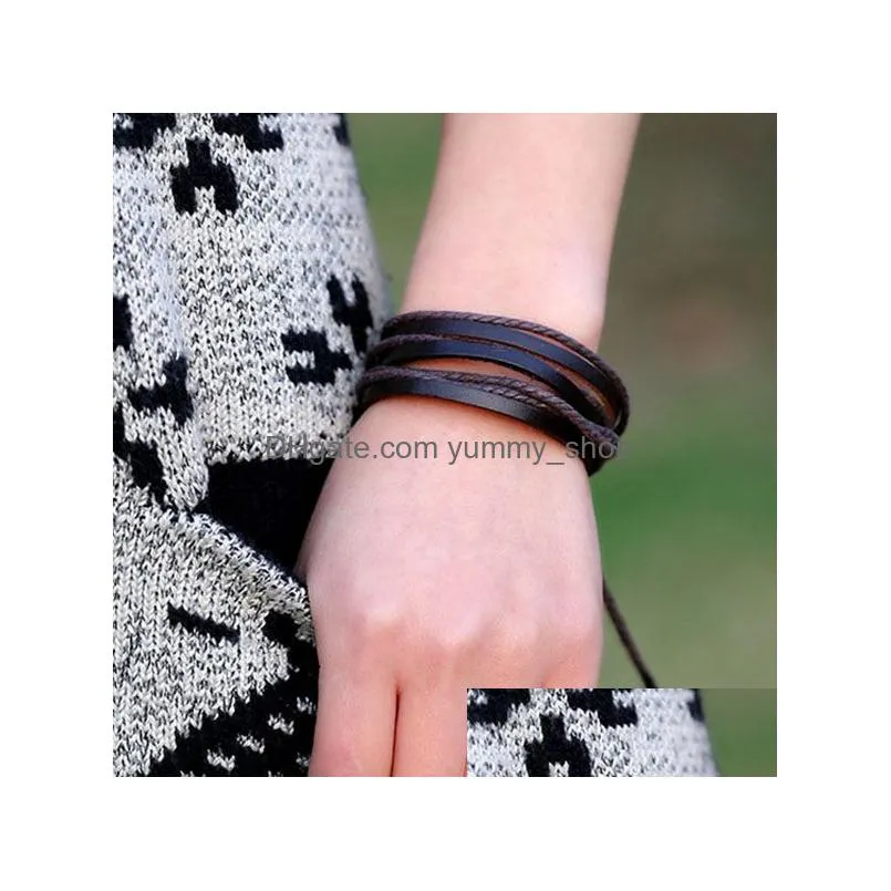 genuine leather wrap multilayer bracelets adjust braided bracelet bangle cuff for women men fashion jewelry will and sandy