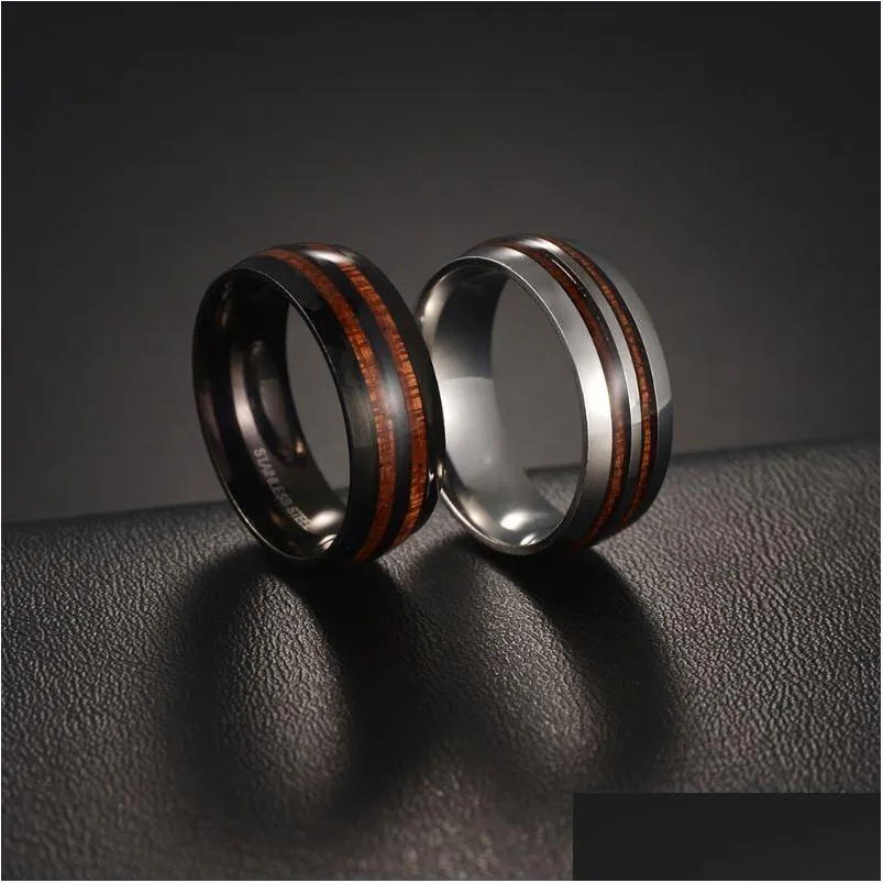 stainless steel wood double row ring band for men women fashion fine jewelry gift will and sandy