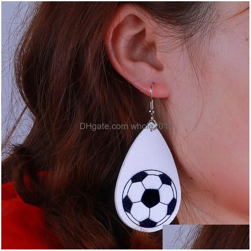 newest arrival teardrop pu leather dangle earrings baseball basketball football volleyball sport earring for women jewelry gifts