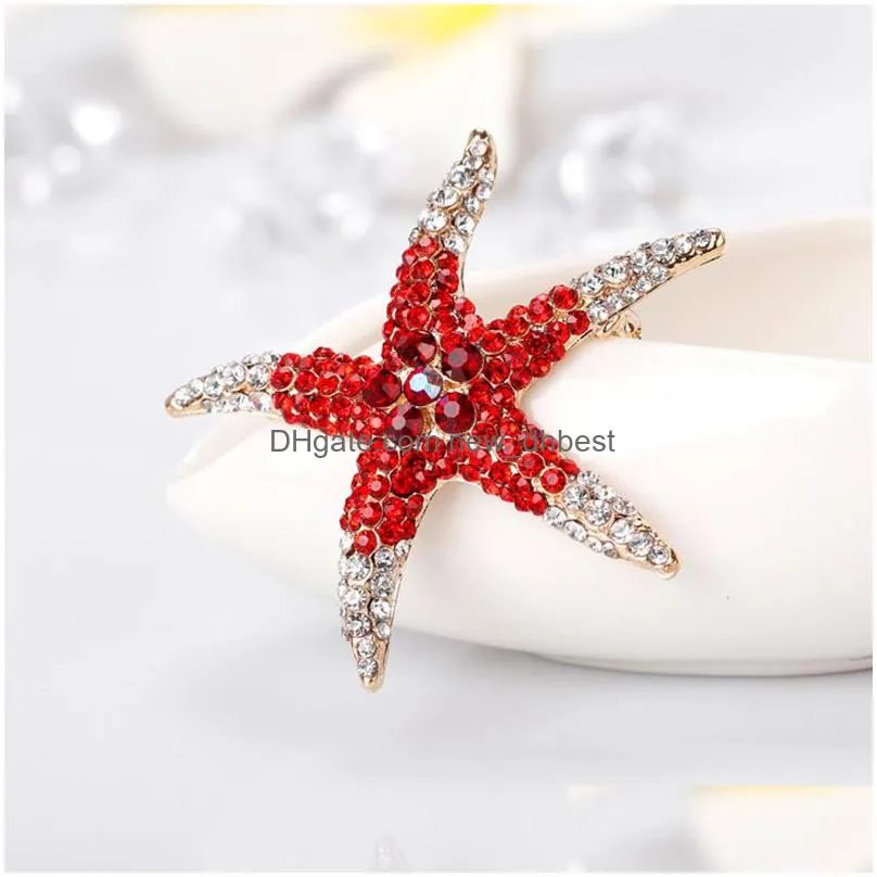 sea crystal starfish brooch pin business suit tops corsage rhinestone brooches for women men fashion jewelry clothing