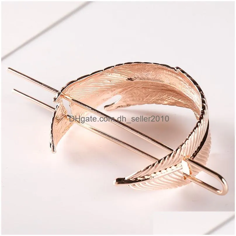 metal pony tails holder gold feather hairpin horsetail hair updo curly fixed headdress for women fashion jewelry