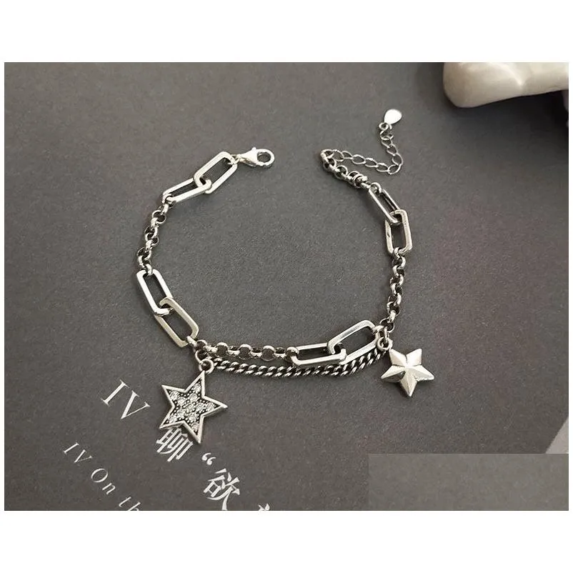 silver charm bracelet for women couples vintage simple stars zircon bracelets party jewelry gift