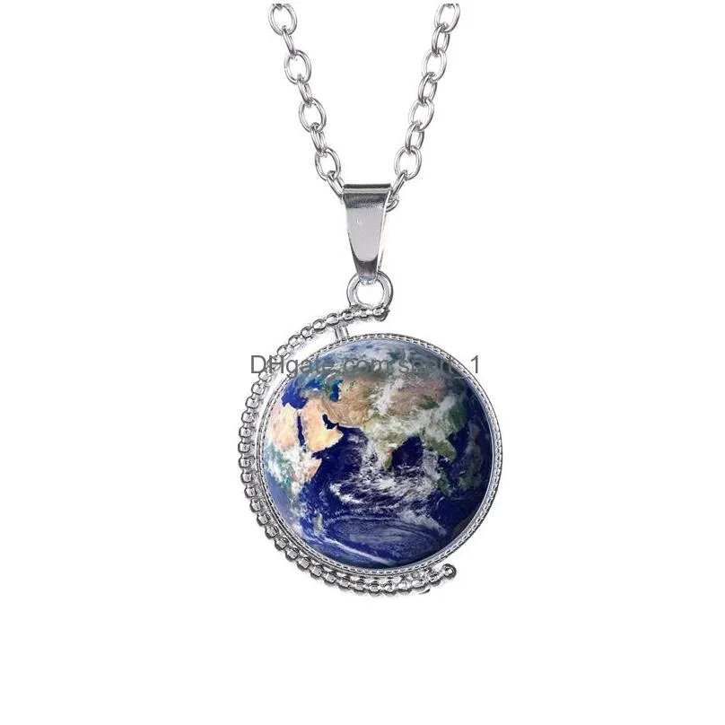 tai chi yinyang earth map time gem pendant necklace double sided glass rotating globe necklaces sweater chain for women children fashion jewelry will and