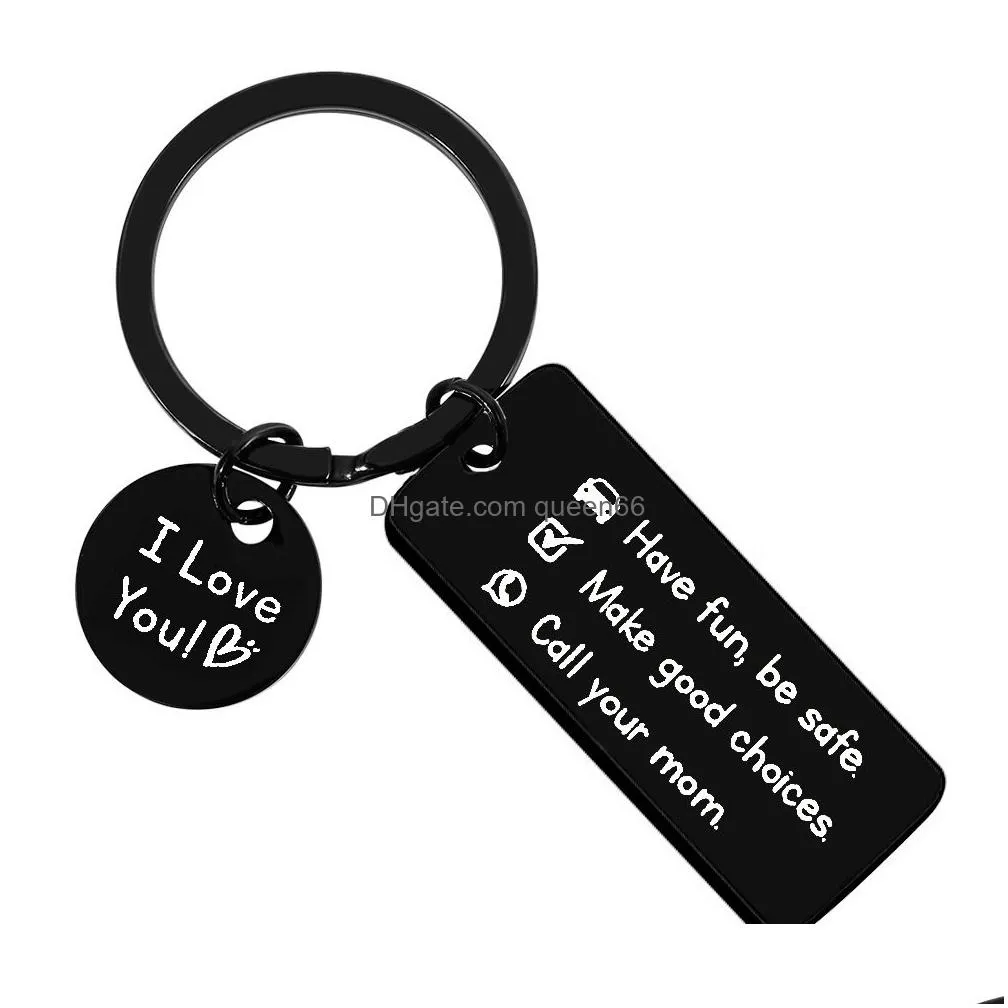 fashion funny keychain gift engraved dont do stupid custom love drive safe black mom dad car keyring for family friends jewelry